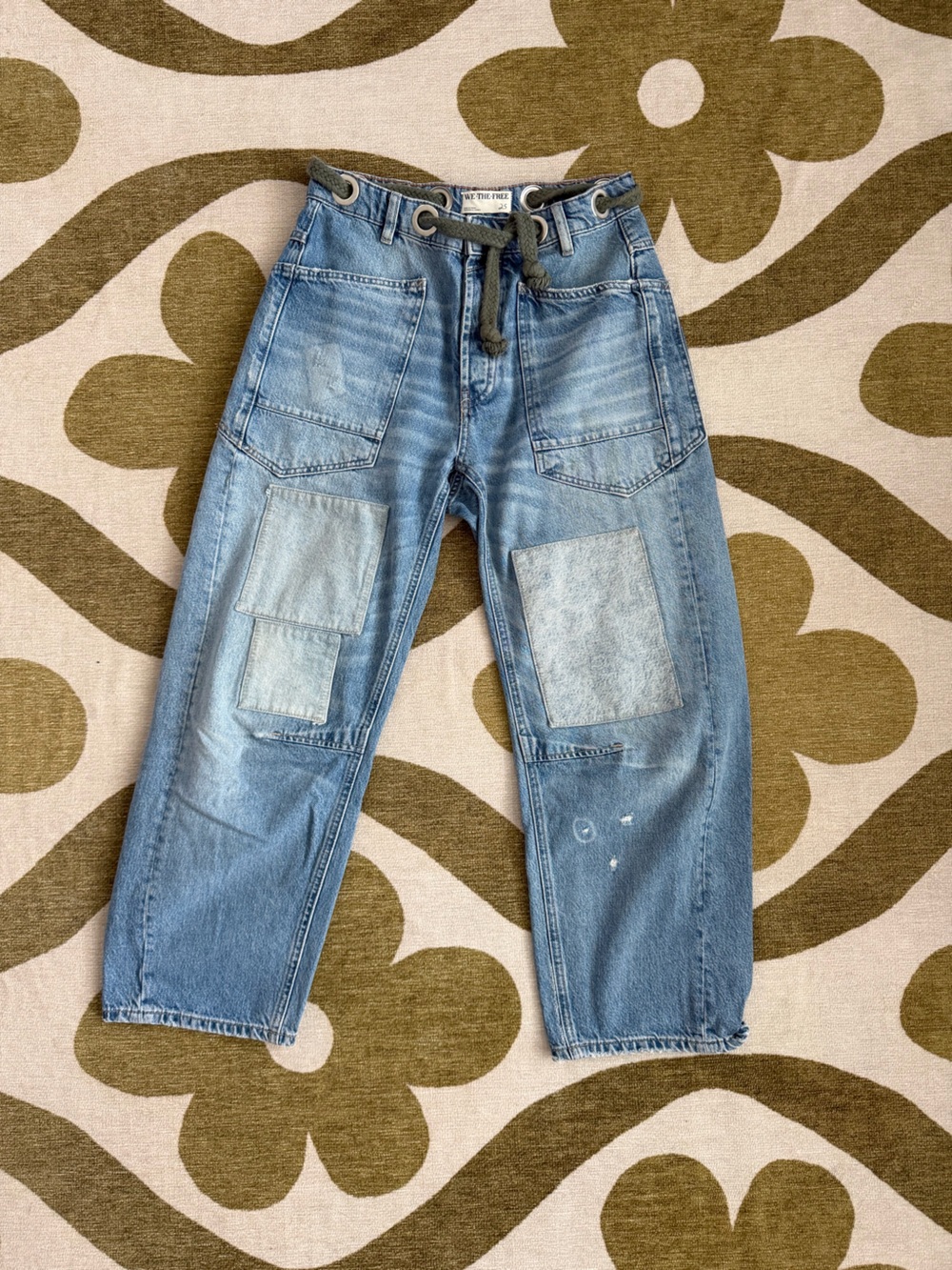 We The Free Light Blue Patchwork Relaxed Jeans